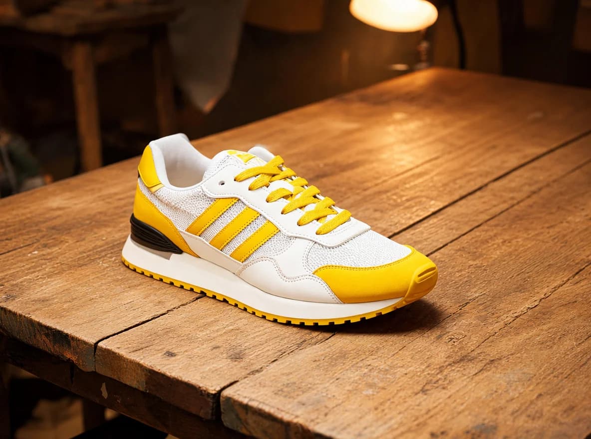 A sneaker on a workshop desk with the shavings, tools and cables gone, a real render from GPT Image 2