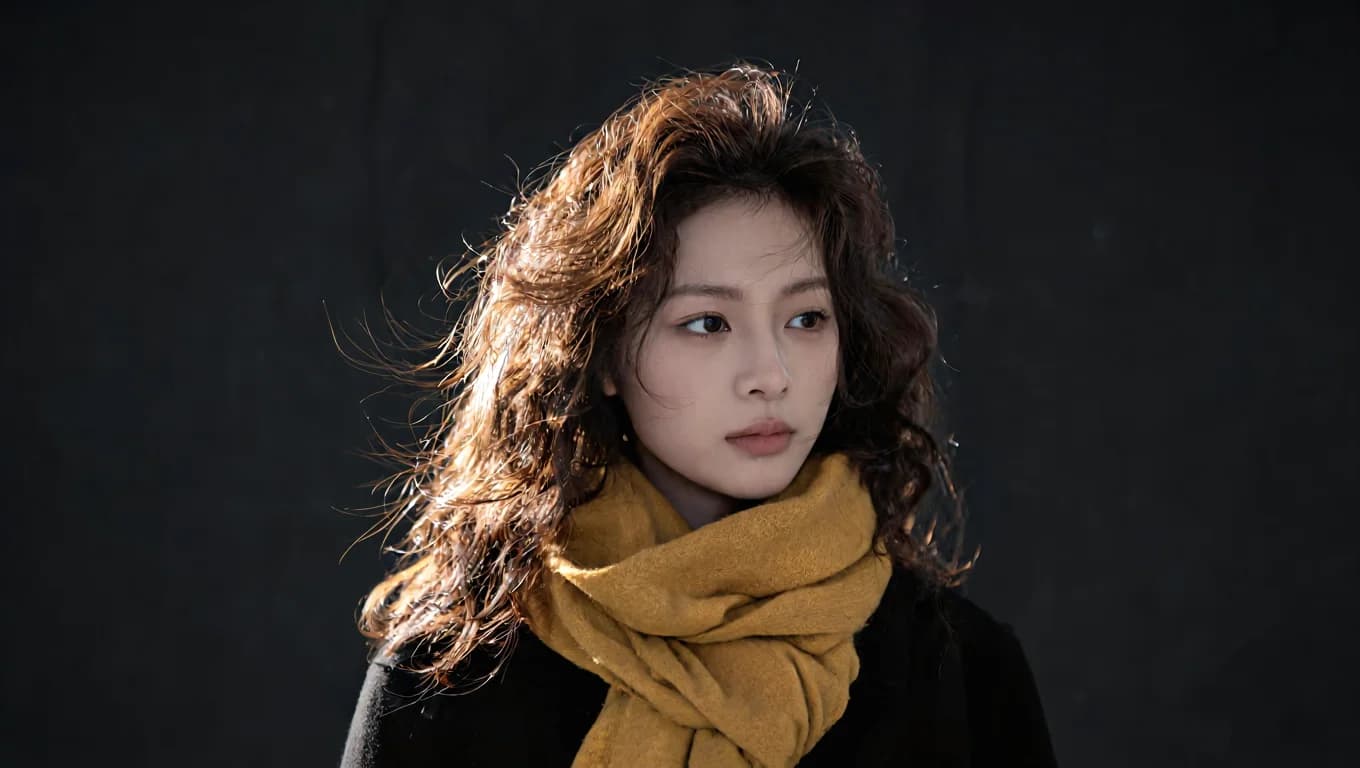 The real result: the same studio portrait widened to 16:9 by the EA Edit engine, the scene continued on the left and right with the subject carried between the dashed marks