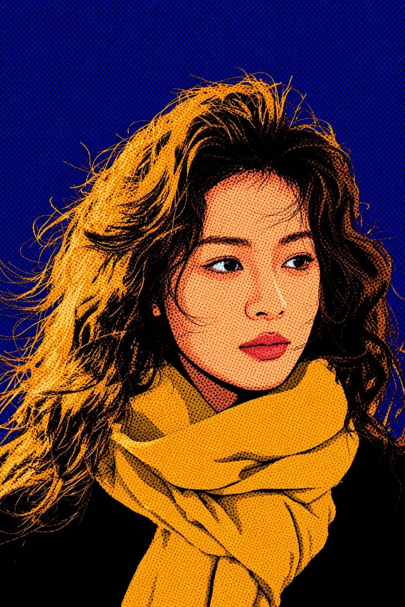 The same portrait reprinted with the Pop Art AI photo filter