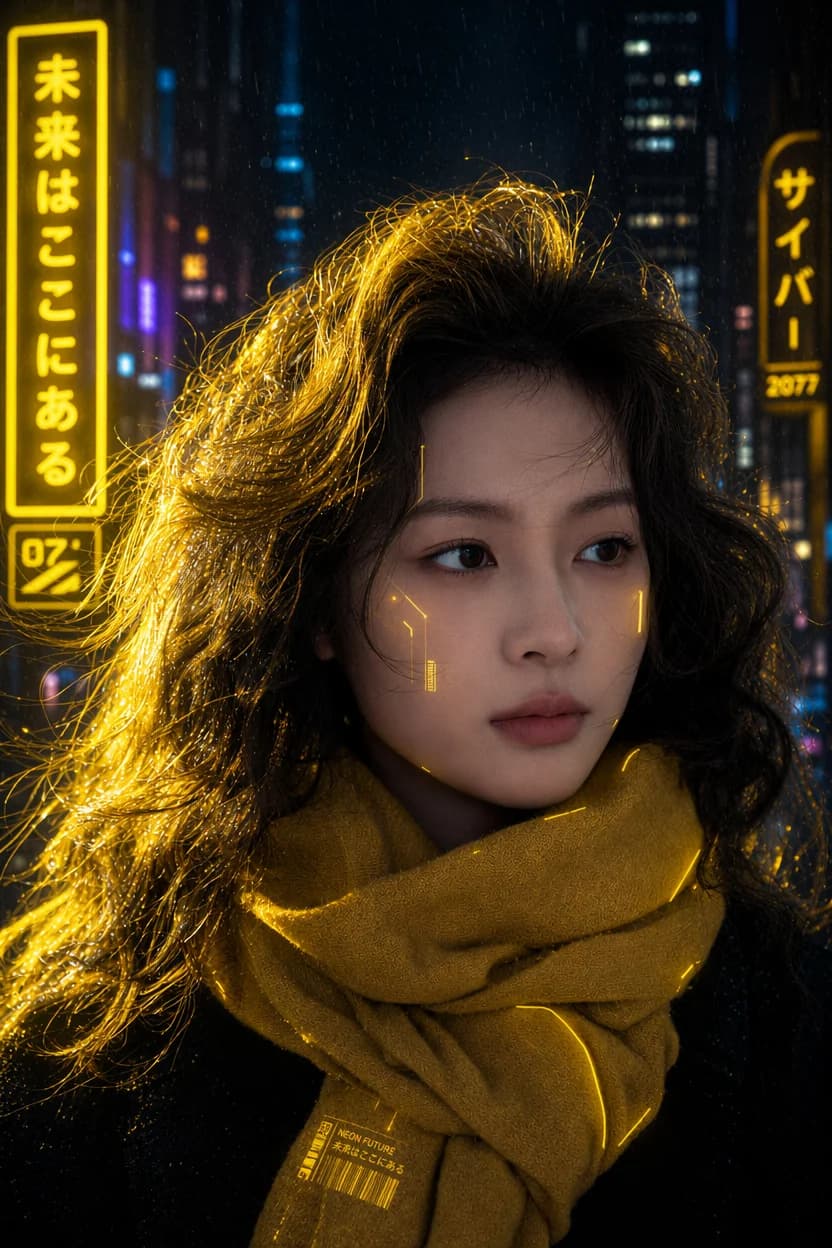 The same portrait relit with the Cyberpunk AI photo filter