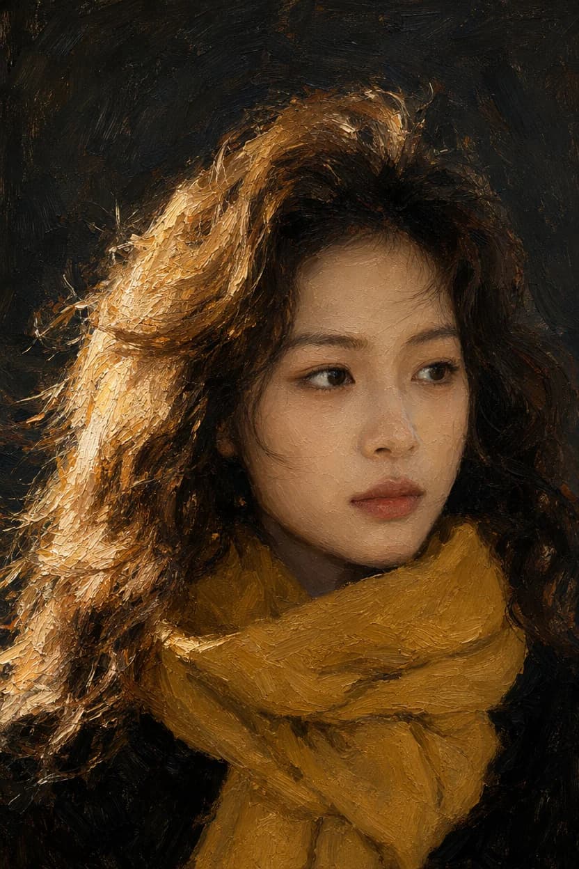 The same portrait repainted with the Oil Paint AI photo filter