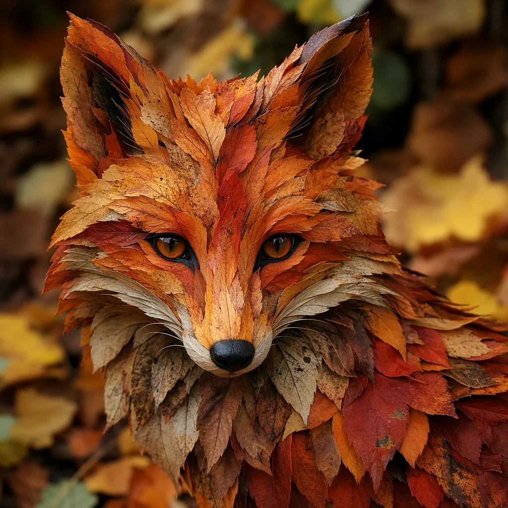 A fox made of autumn leaves, generated in the Imgica image studio